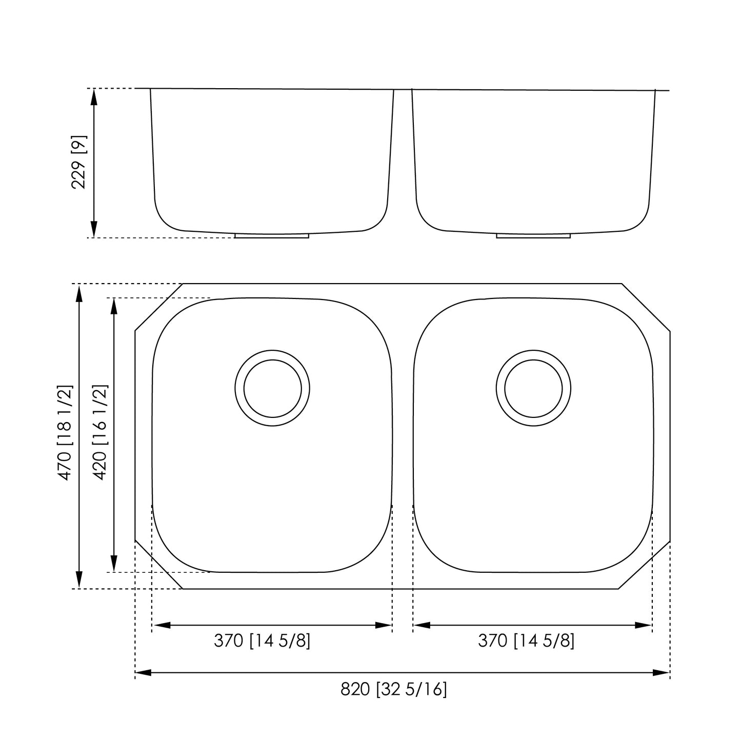 32” x 18.5” x 9” Undermount Double Bowl Kitchen Sink – 18-Gauge Stainless Steel