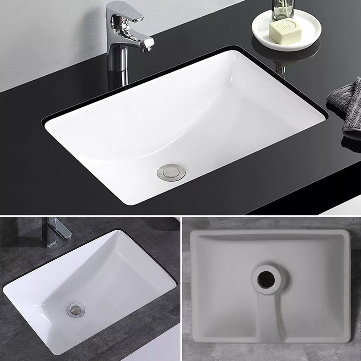 20'' x 14'' Undermount Bathroom Sink Rectangle, 20in White Bathroom Sink Ceramic