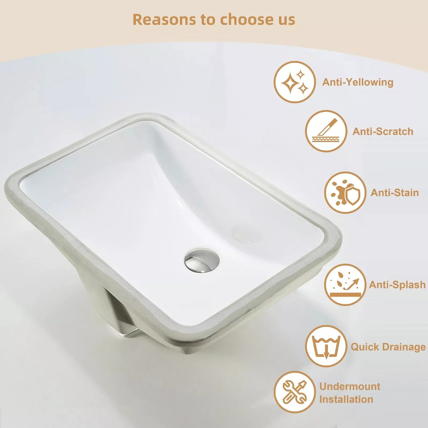 20'' x 14'' Undermount Bathroom Sink Rectangle, 20in White Bathroom Sink Ceramic