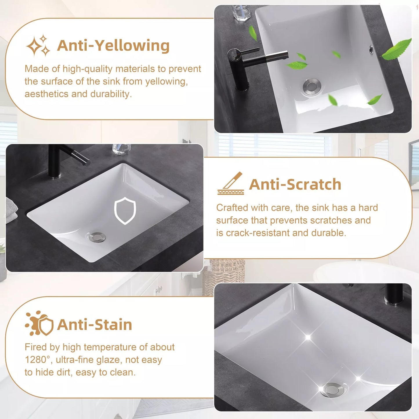 20'' x 14'' Undermount Bathroom Sink Rectangle, 20in White Bathroom Sink Ceramic