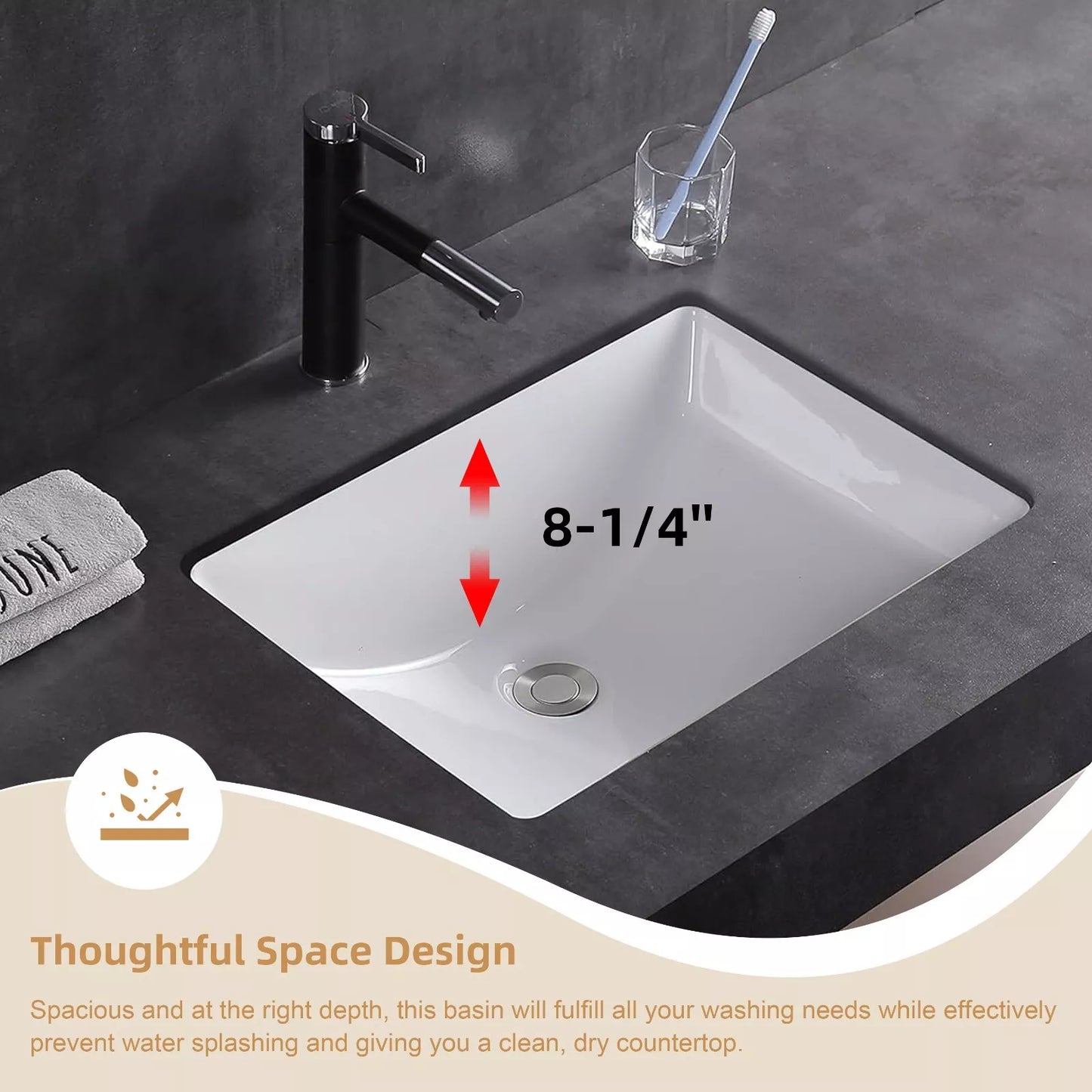 20'' x 14'' Undermount Bathroom Sink Rectangle, 20in White Bathroom Sink Ceramic
