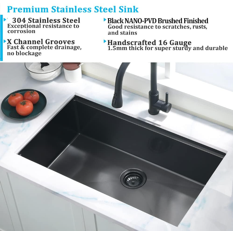 32-inch Undermount Workstation Kitchen Sink Single Bowl (Stainless) DARK GREY