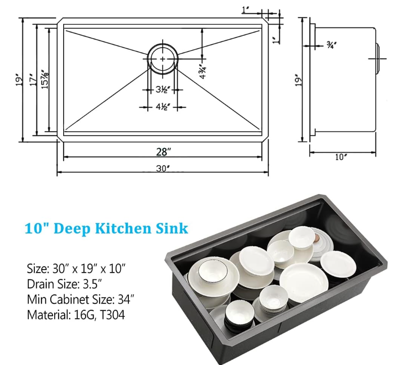 32-inch Undermount Workstation Kitchen Sink Single Bowl (Stainless) DARK GREY