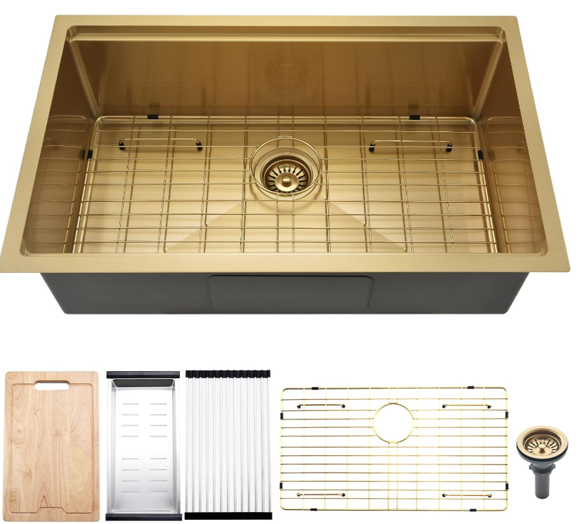 32-inch Undermount Workstation Kitchen Sink Single Bowl (Stainless) (GOLD)