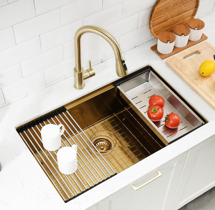 32-inch Undermount Workstation Kitchen Sink Single Bowl (Stainless) (GOLD)