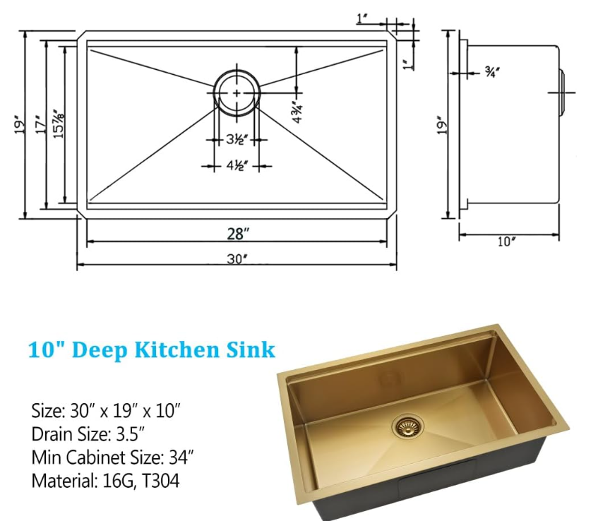 32-inch Undermount Workstation Kitchen Sink Single Bowl (Stainless) (GOLD)