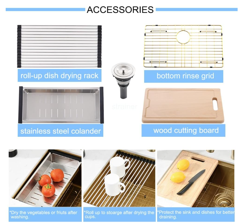 32-inch Undermount Workstation Kitchen Sink Single Bowl (Stainless) (GOLD)