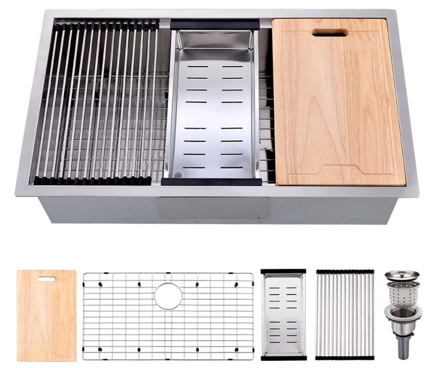 32-inch Undermount Workstation Kitchen Sink Single Bowl (Stainless)