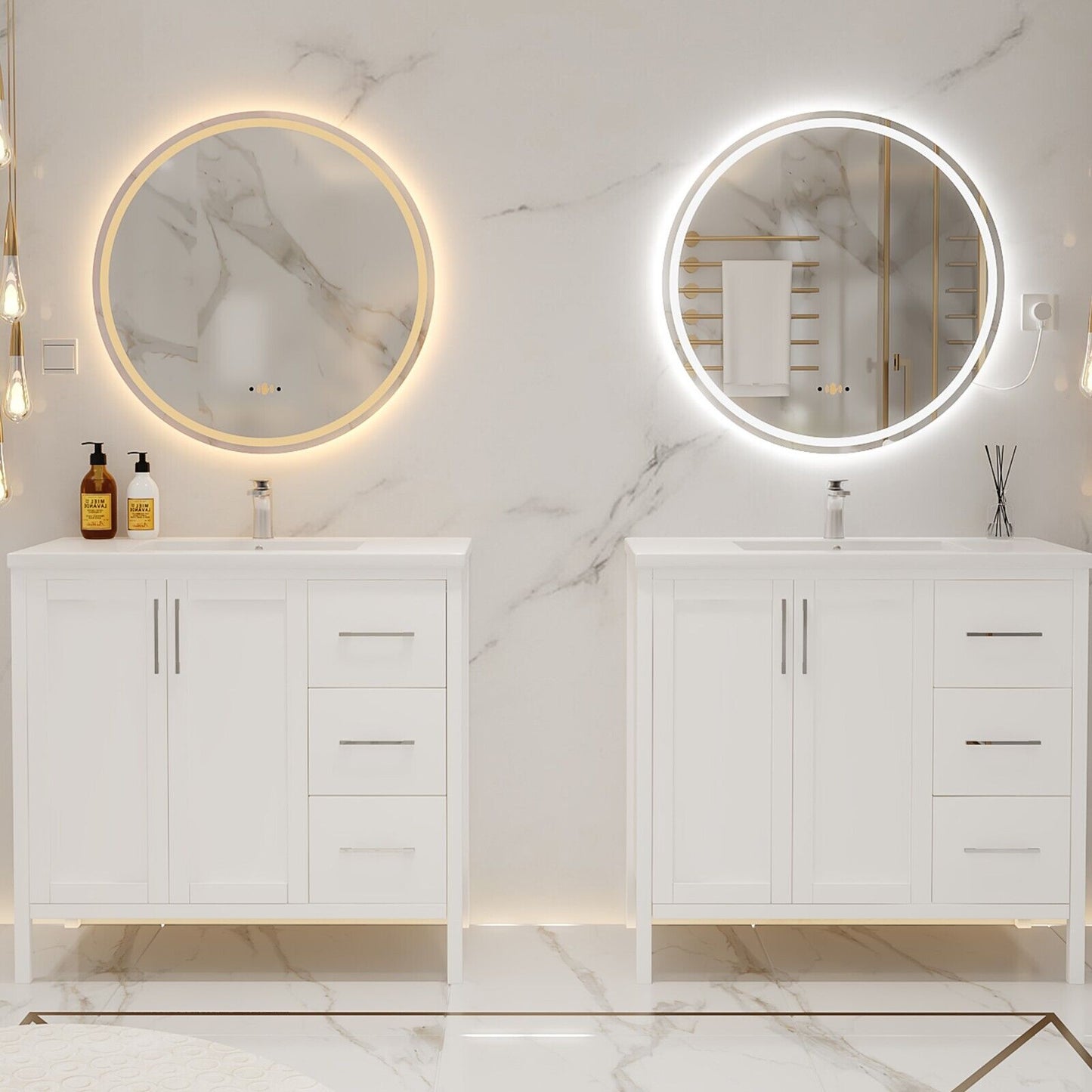 24''/30''/36'' Anti-fog LED Mirror for Bathroom, Round Smart Lighted Mirror