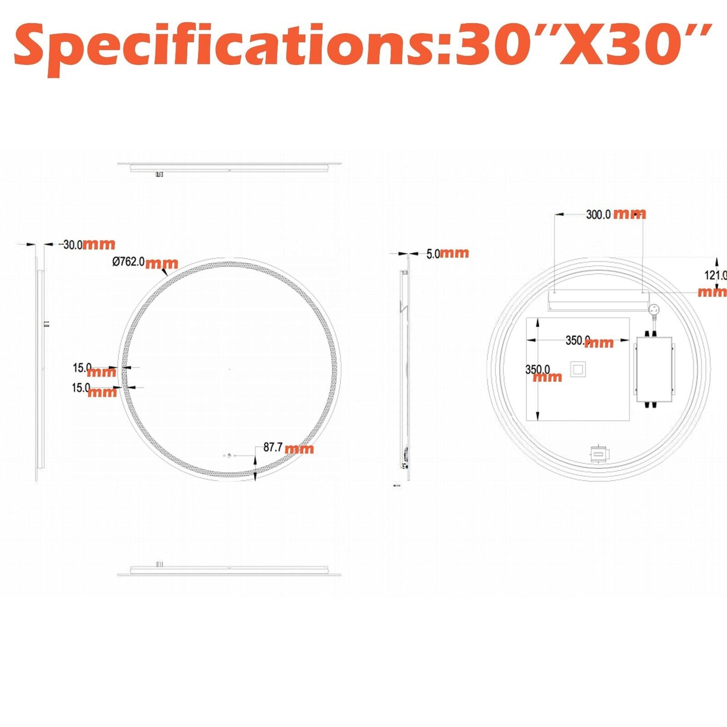 24''/30''/36'' Anti-fog LED Mirror for Bathroom, Round Smart Lighted Mirror