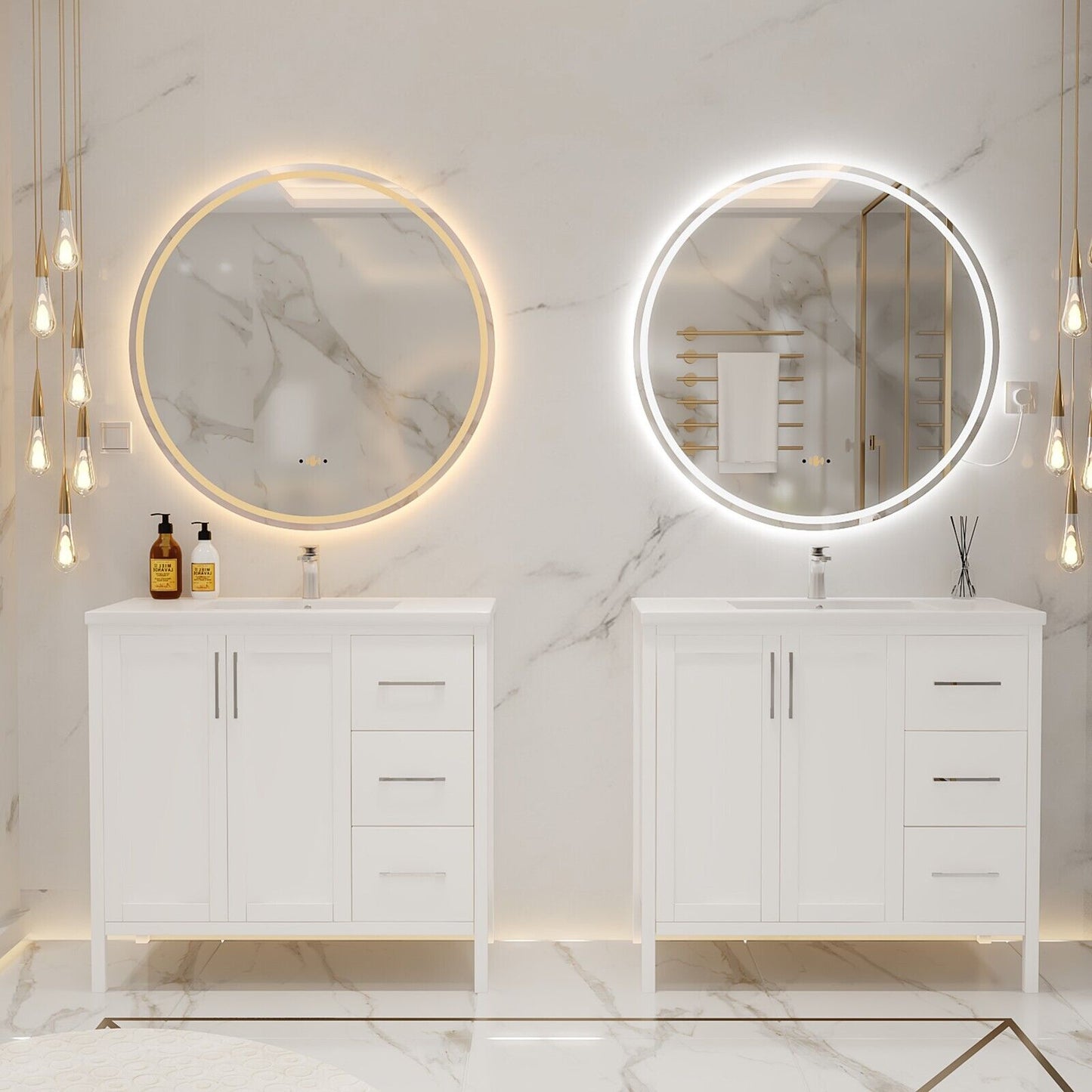 24''/30''/36'' Anti-fog LED Mirror for Bathroom, Round Smart Lighted Mirror