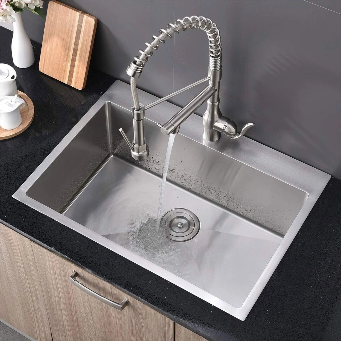 Drop-In Kitchen Sink, 25x22 Topmount Sink Deep Bowl Stainless Steel with One Hole (Handmade)
