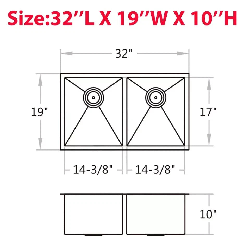 32-Inch Stainless Steel Double Bowl Kitchen Sink – 50/50 Undermount/Top Mount