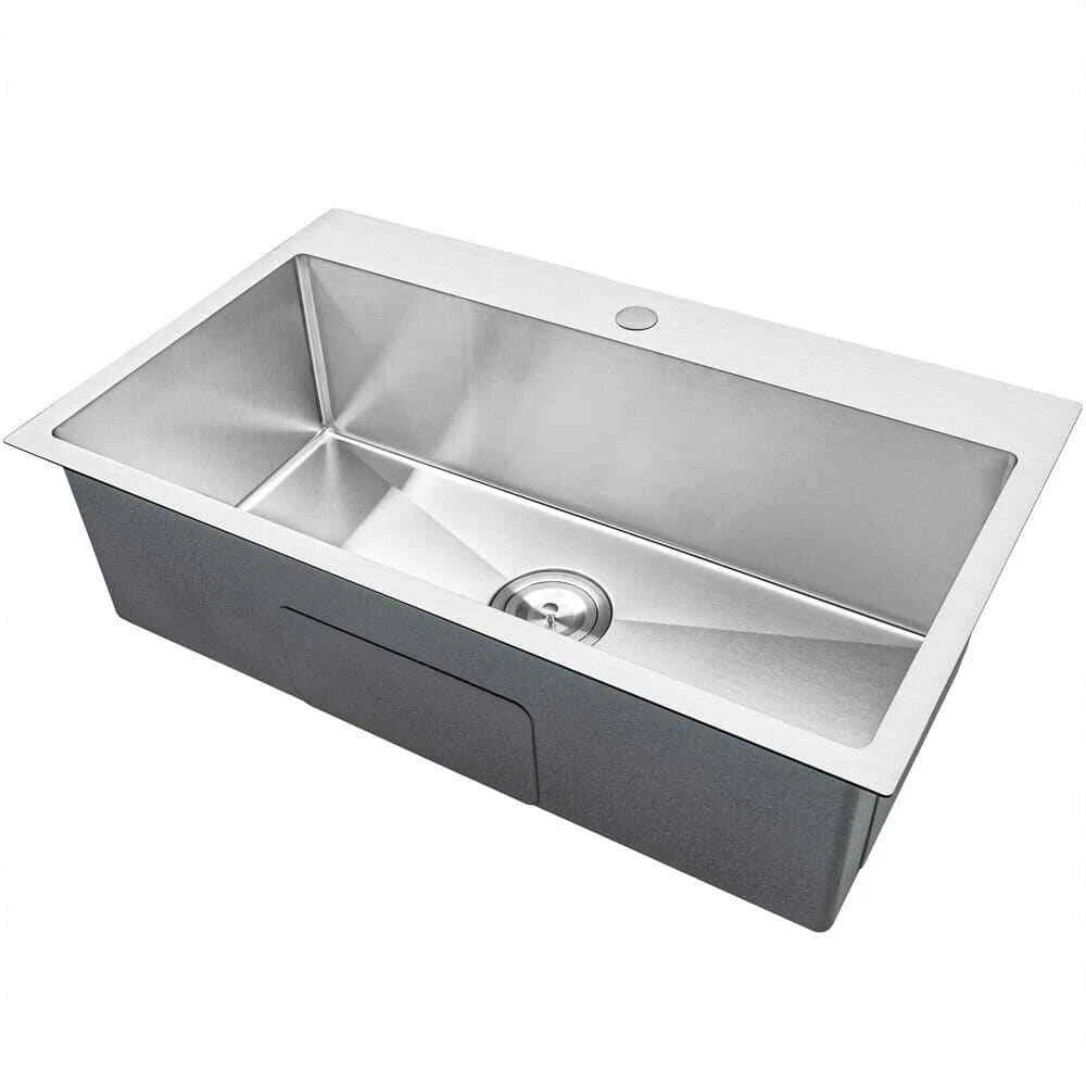 Handcrafted 33 in. x 22 in. x 9 in. Stainless Steel Drop-In Single Bowl Sink Kit with 1 Pre-Drilled Hole