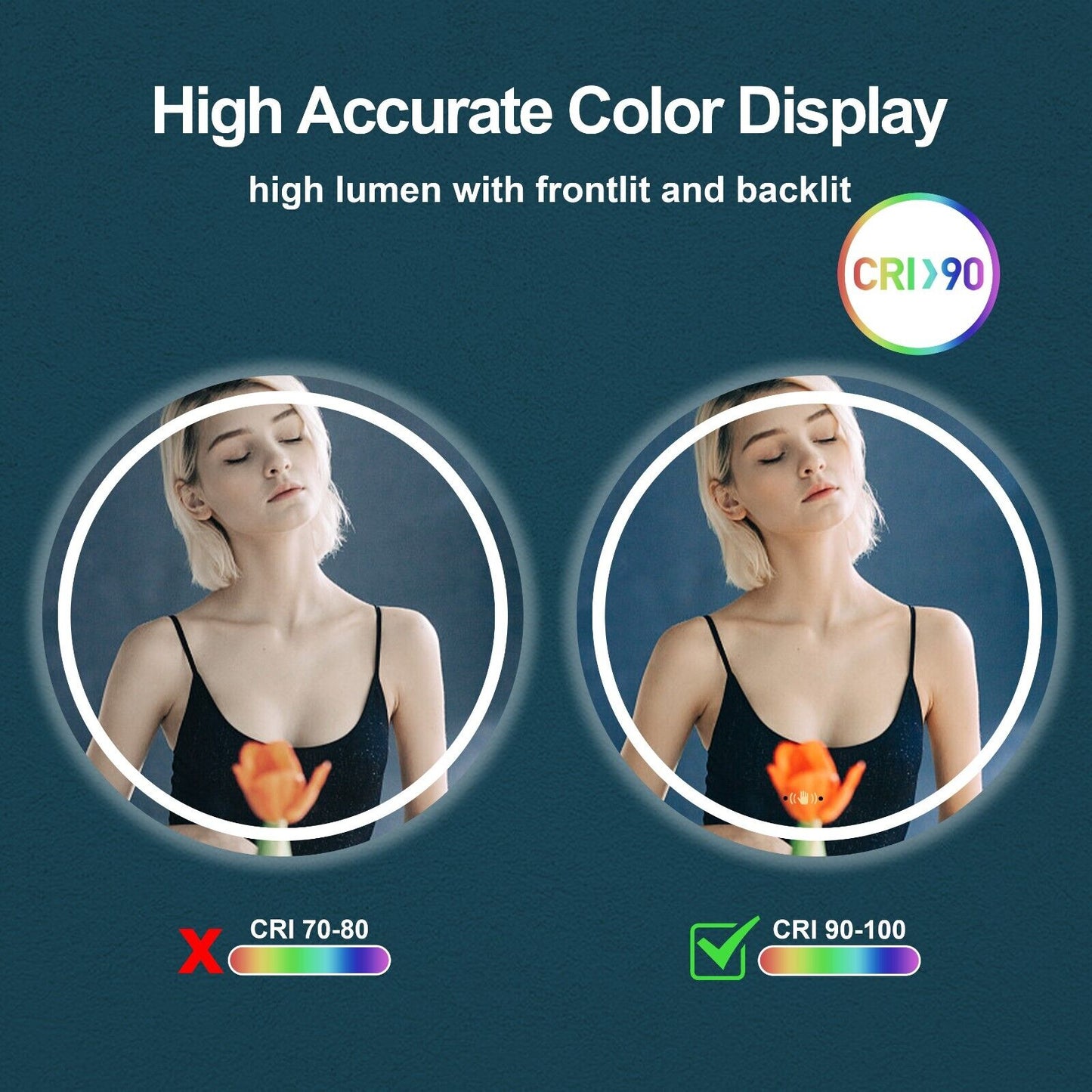 24''/30''/36'' Anti-fog LED Mirror for Bathroom, Round Smart Lighted Mirror