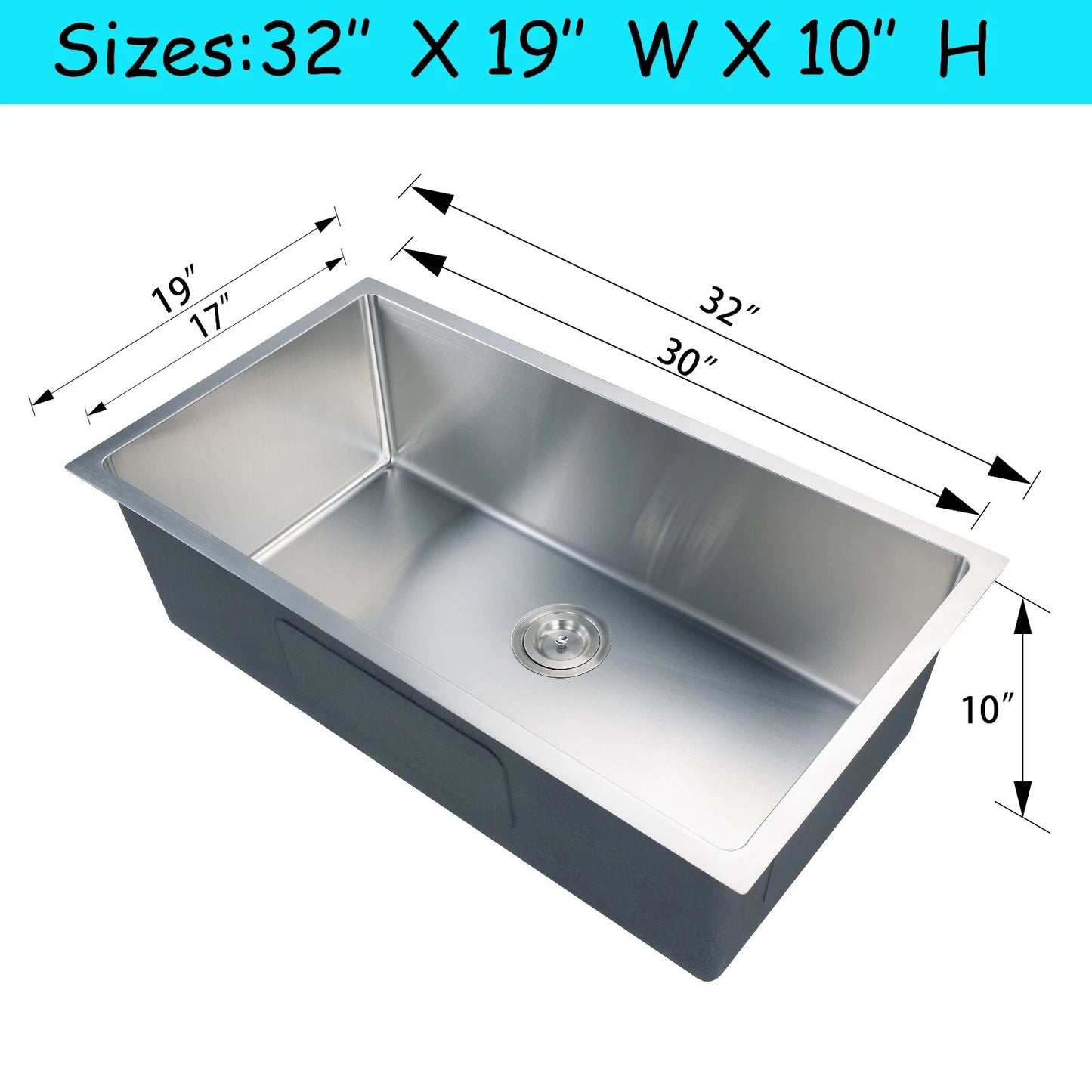 Premium 32” x 19” Undermount Kitchen Sink – Single Bowl Stainless Steel