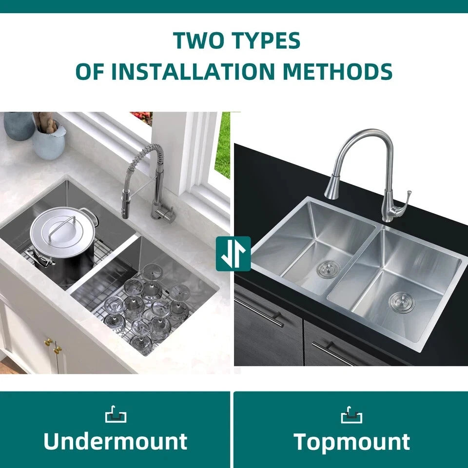 32-Inch Stainless Steel Double Bowl Kitchen Sink – 50/50 Undermount/Top Mount