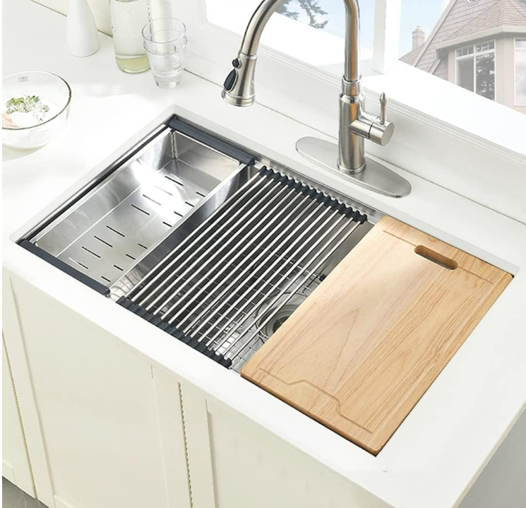 32-inch Undermount Workstation Kitchen Sink Single Bowl (Stainless)