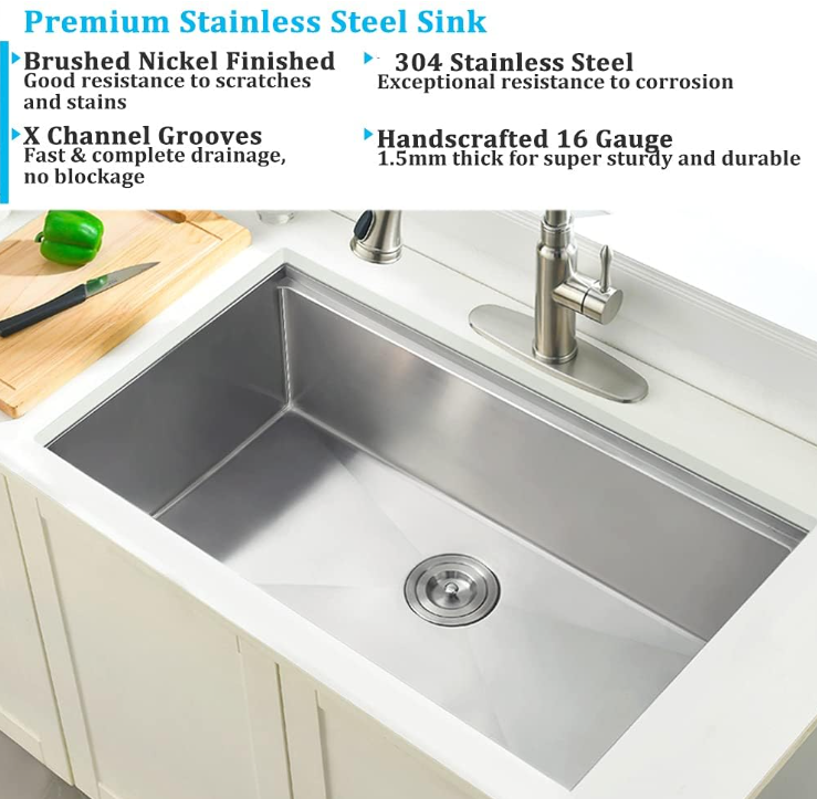 32-inch Undermount Workstation Kitchen Sink Single Bowl (Stainless)