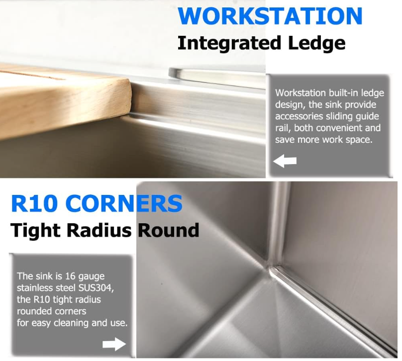 32-inch Undermount Workstation Kitchen Sink Single Bowl (Stainless)