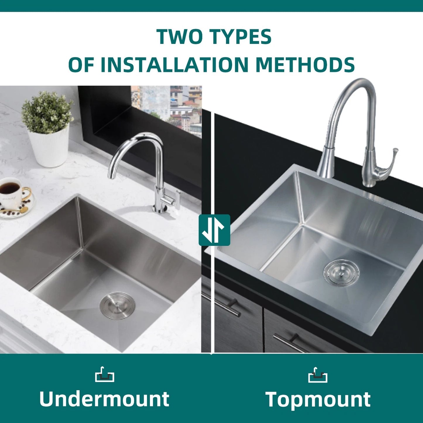 23x18 Undermount Kitchen Sink, Single Stainless Steel Sink, Square Kitchen Sink