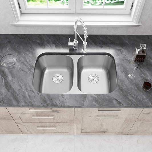 32” x 18.5” x 9” Undermount Double Bowl Kitchen Sink – 18-Gauge Stainless Steel